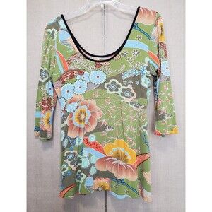 Salaam Knit Scoop Neck Empire Waist 3/4 Sleeve Retro Print Tunic Size Large